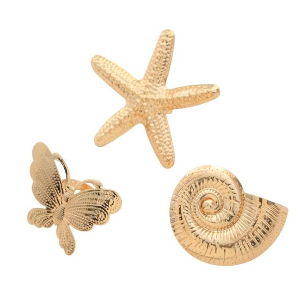 SDJ STARFISH SEASHELL METAL ASSORTED RING SET