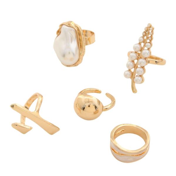 SDJ PEARL BEAD METAL ASSORTED RING SET