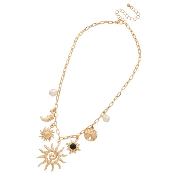 SDJ SUN MOON MULTI CHARM PEARL BEAD NECKLACE
