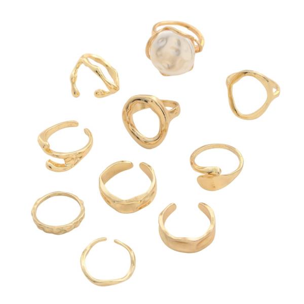 SDJ PEARL ASSORTED METAL RING SET