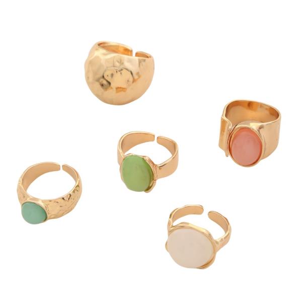 SDJ OVAL BEAD METAL ASSORTED RING SET