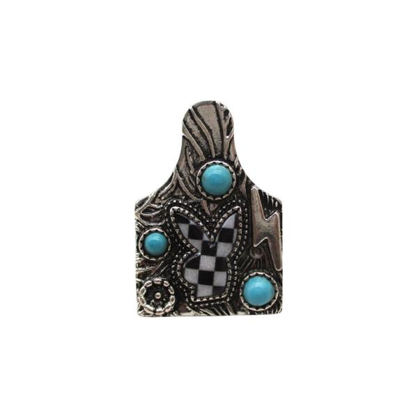 WESTERN COW EAR TAG BUNNY CHECKER PRINT RING