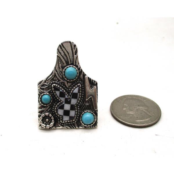 WESTERN COW EAR TAG BUNNY CHECKER PRINT RING