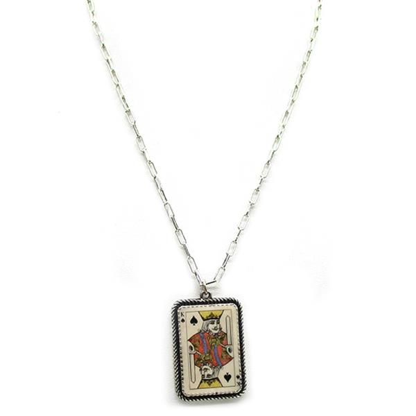 WESTERN VINTAGE K CARD GRAPHIC PENDANT NECKLACE