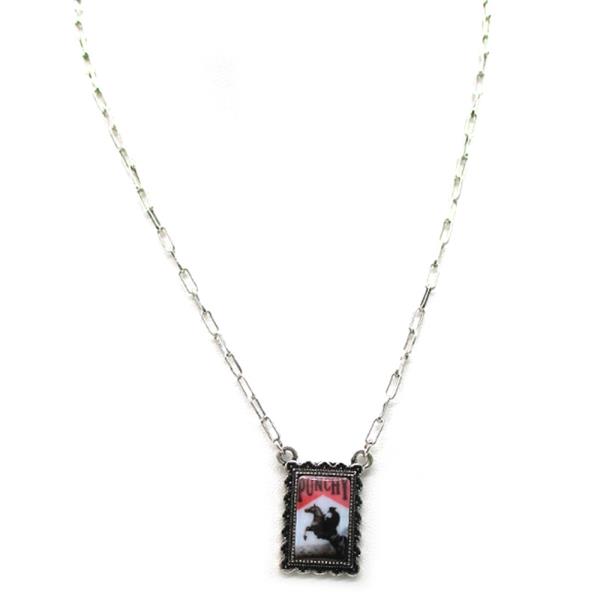WESTERN RECTANGLE ART COWBOY PUNCHY CHAIN NECKLACE