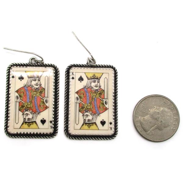 WESTERN KING CARD RECTANGLE DANGLE EARRING