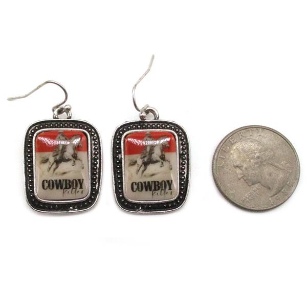 WESTERN RECTANGLE SHAPE COWBOY HOOK EARRING