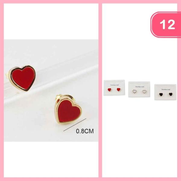 STAINLESS STEEL HEART EARRINGS (12 UNITS)