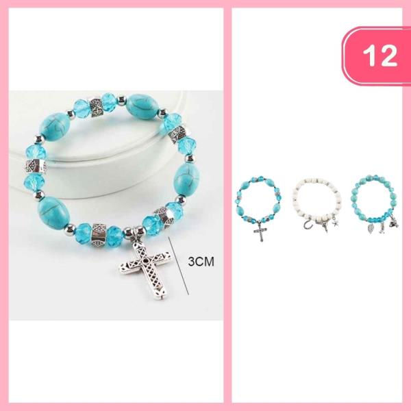 CROSS PENDANT BEADED BRACELET (12 UNITS)