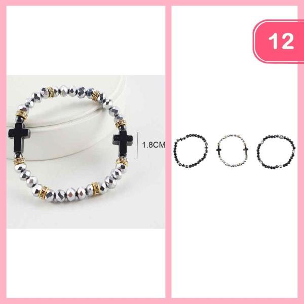 CROSS PENDANT BEADED BRACELET (12 UNITS)