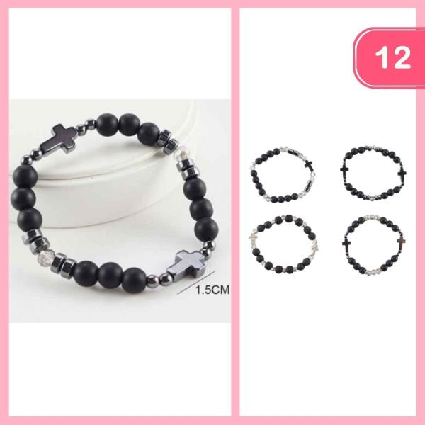 CROSS PENDANT BEADED BRACELET (12 UNITS)