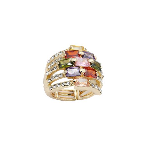 GOLD PLATED WITH MULTI COLOR CRYSTAL STRETCH RING