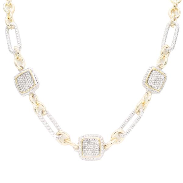 14K GOLD PLATED TWO TONE CUBIC ZIRCONIA TOGGLED NECKLACE