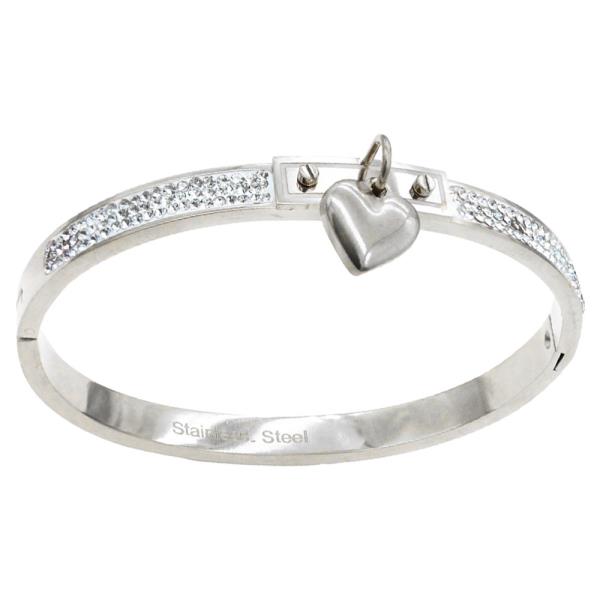 STAINLESS STEEL HEART BANGLE BRACELET