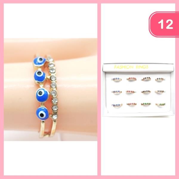 STACKABLE EVIL EYE RHINESTONE RING (12 UNITS)