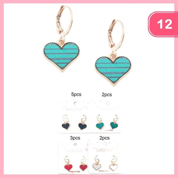 HEART STRIPPED DANGLE EARRING (12 UNITS)