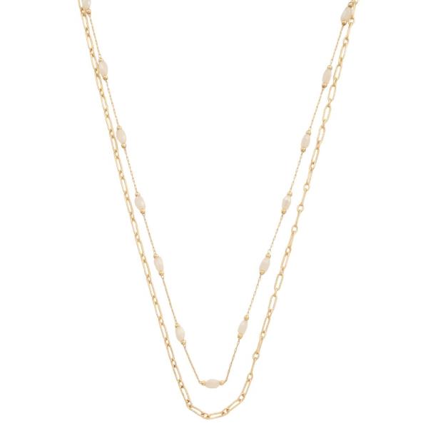 PEARL BEAD STATION METAL LAYERED NECKLACE
