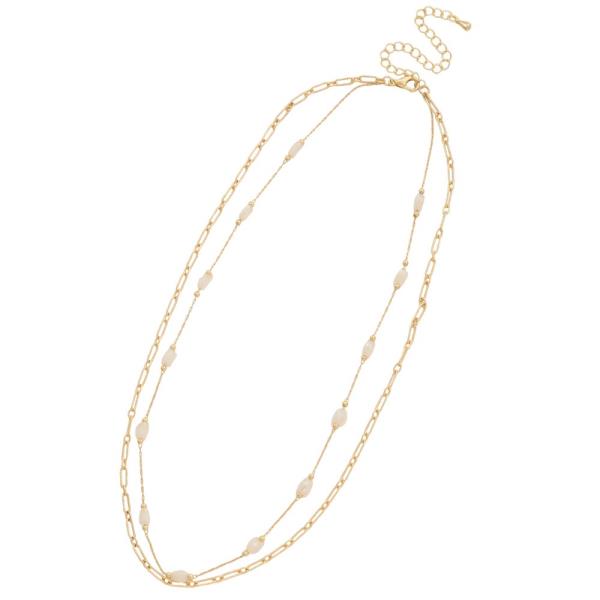 PEARL BEAD STATION METAL LAYERED NECKLACE