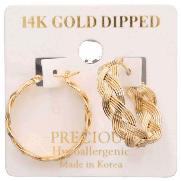 14K GOLD DIPPED CRISS CROSS HOOP EARRING