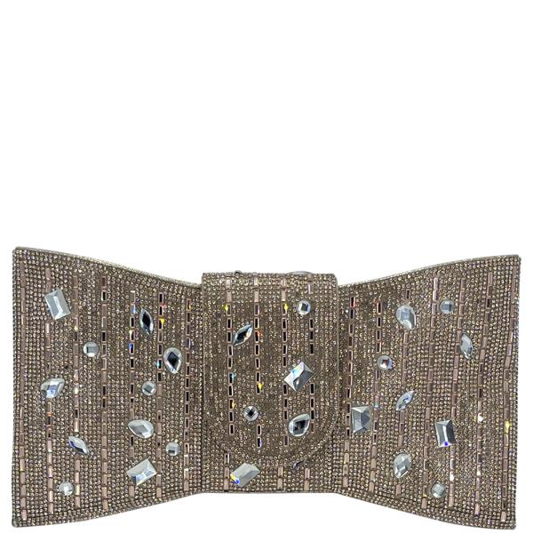 RHINESTONE CRYSTAL STUD BOW EVENING CLUTCH BAG