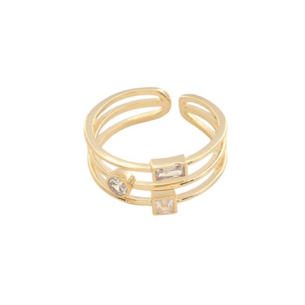 SODAJO CZ ASSORTED SHAPE GOLD DIPPED ADJUSTABLE RING