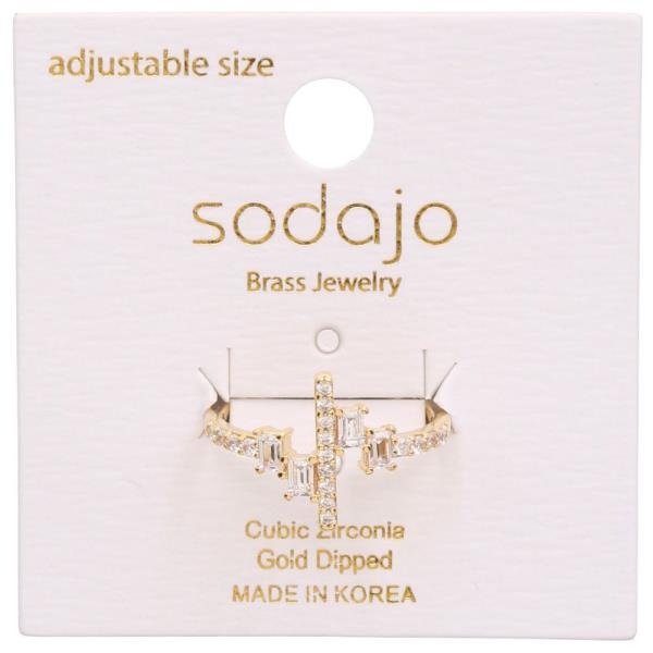 SODAJO CZ BAR GOLD DIPPED ADJUSTABLE RING