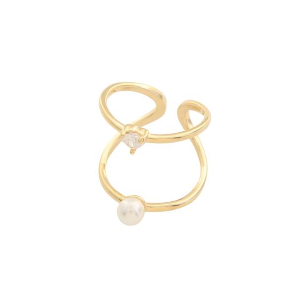 SODAJO CZ PEARL BEAD GOLD DIPPED ADJUSTABLE RING