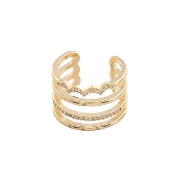 SODAJO CZ GOLD DIPPED WAVY PATTERN ADJUSTABLE RING