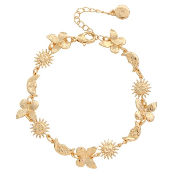 BUTTERFLY MOON SUN CHARM LINK METAL BRACELET
