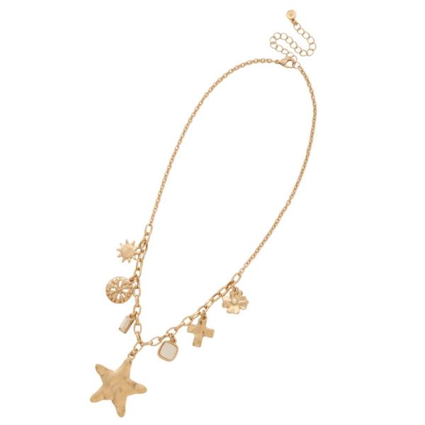 HAMMERED METAL STAR PENDANT MULTI CHARM NECKLACE