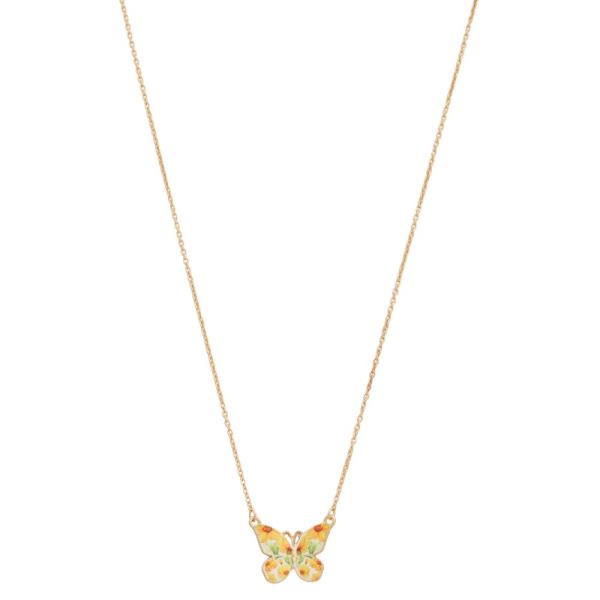 FLORAL PATTERN BUTTERFLY PENDANT NECKLACE