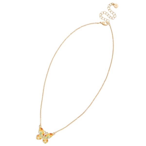 FLORAL PATTERN BUTTERFLY PENDANT NECKLACE