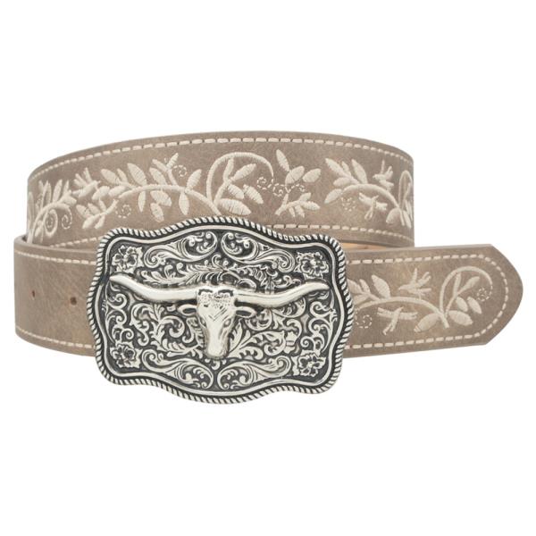 FLORAL MOTIFF LONGHORN ACCENT BELT
