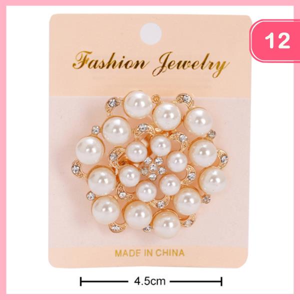RHINESTONE PEARL BROOCH (12 UNITS)