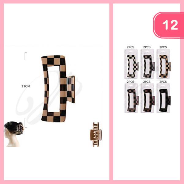 CHECKERED HAIR CLAW CLIP (12 UNITS)