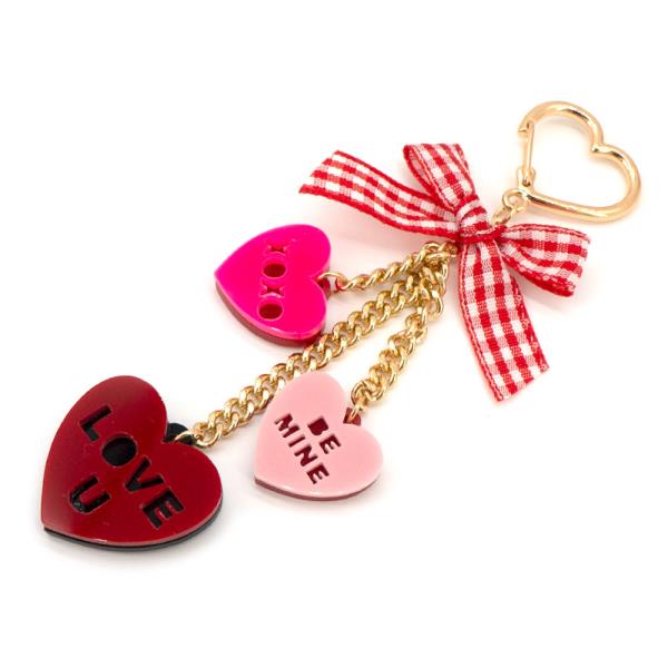 VALENTINE`S DAY HEART MESSAGE DISC RIBBON ACCENT MIXED CHARM BAG CHARM KEYCHAIN