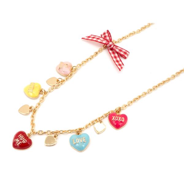 VALENTINE`S DAY HEART MULTI CHARM NECKLACE