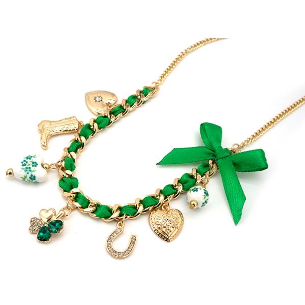 SAINT PATRICK`S DAY MULTI CHARM LEAF CHAIN NECKLACE