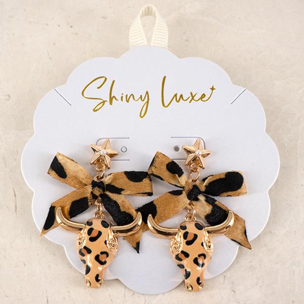 METAL LEOPARD RIBBON DANGLE EARRING