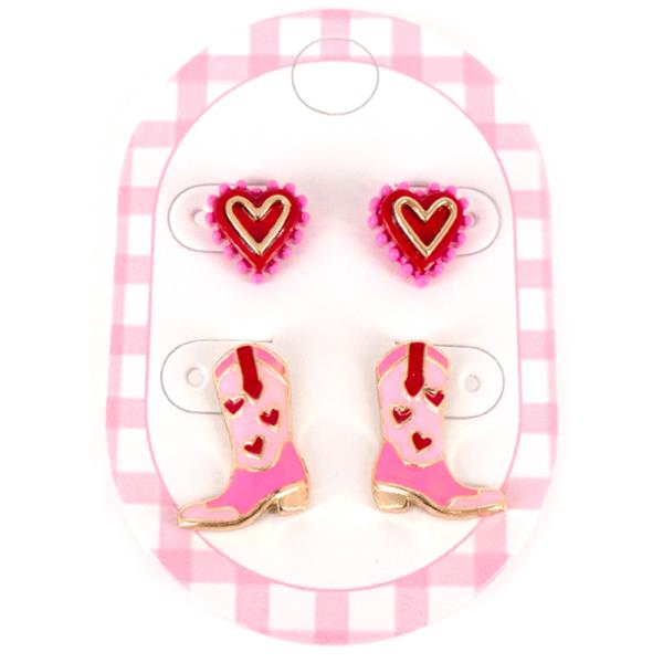 VALENTINE`S DAY HEART BOOTS STUD EARRINGS SET