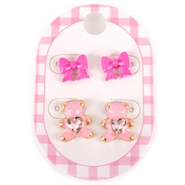 VALENTINE`S DAY RIBBON BEAR STUD EARRINGS SET