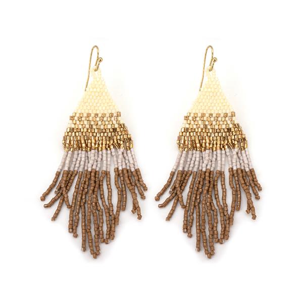 SEED BEAD FRINGE TIERED DANGLE EARRINGS