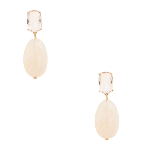CRYSTAL OVAL STONE LINK DANGLE EARRING