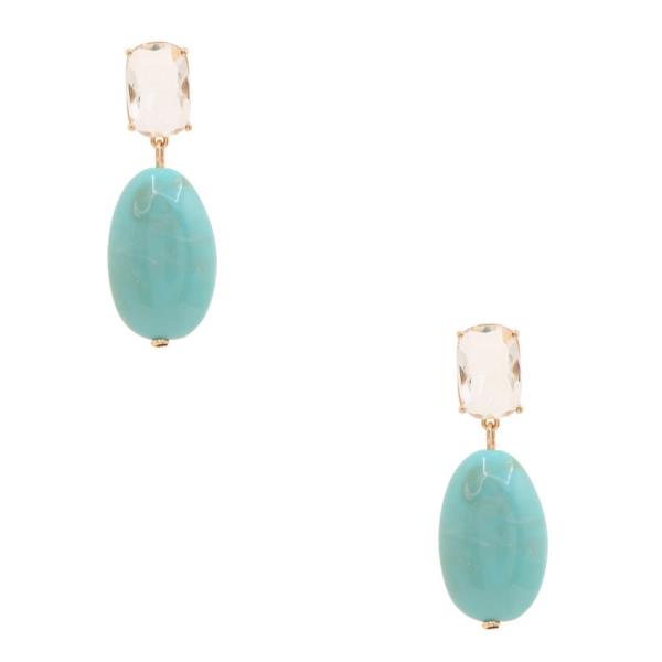 CRYSTAL OVAL STONE LINK DANGLE EARRING