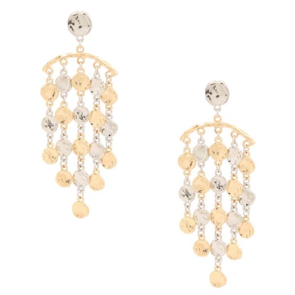 TWO TONE COIN LINK DANGLE METAL EARRING