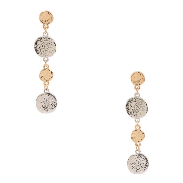 TWO TONE COIN LINK DANGLE METAL EARRING