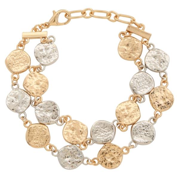 HAMMERED METAL ROUND LAYERED CHAIN BRACELET
