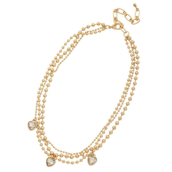 HEART CRYSTAL CHARM BEADED LAYERED NECKLACE