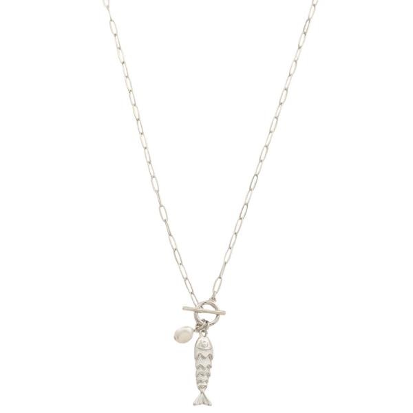 FISH CHARM PEARL BEAD NECKLACE