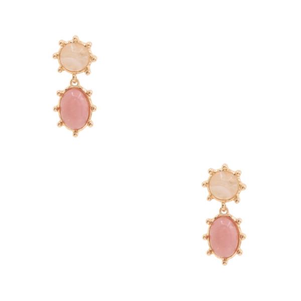 ROUND OVAL STONE LINK DANGLE EARRING